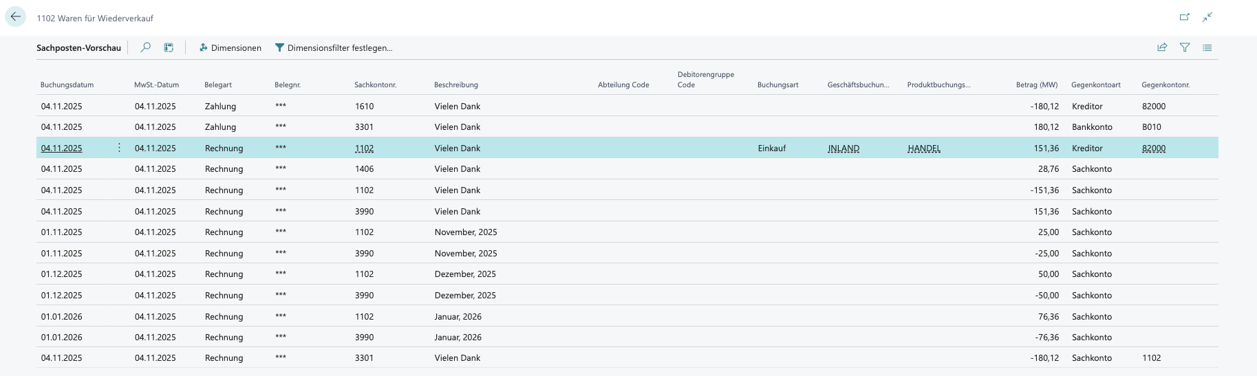 Buchungsvorschau mit Abgrenzungscode