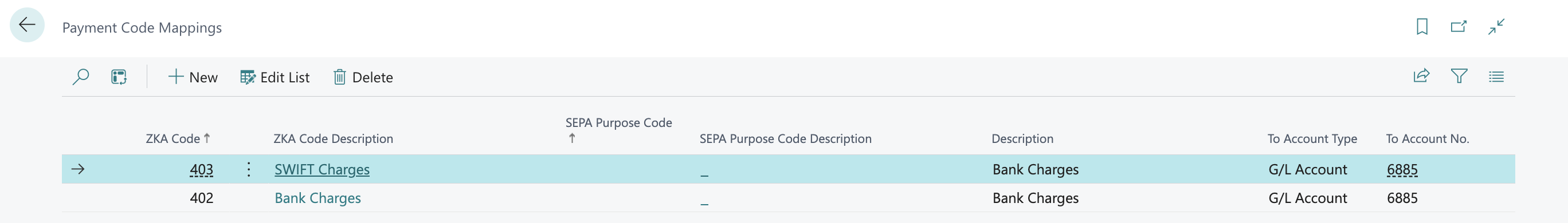 Zahlungscode Zuordnung
