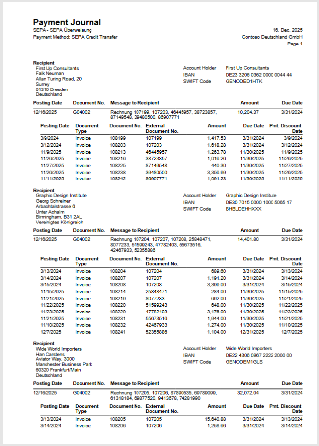 Payment Journal Printout