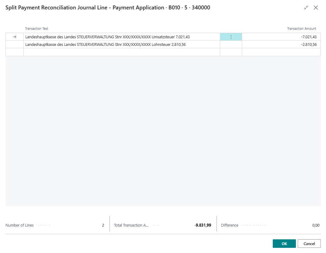 Banktransaktionszeilen aufteilen