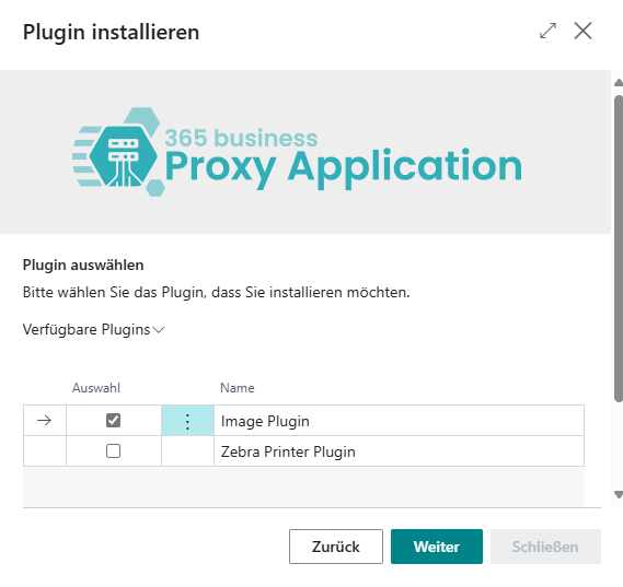 Plugin Auswahl